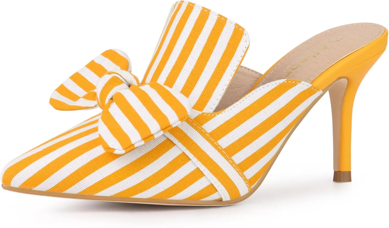 Allegra K Women's Stripe Bow Slip on Stiletto Heel Slides Mules
