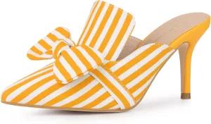 Allegra K Women's Stripe Bow Slip on Stiletto Heel Slides Mules