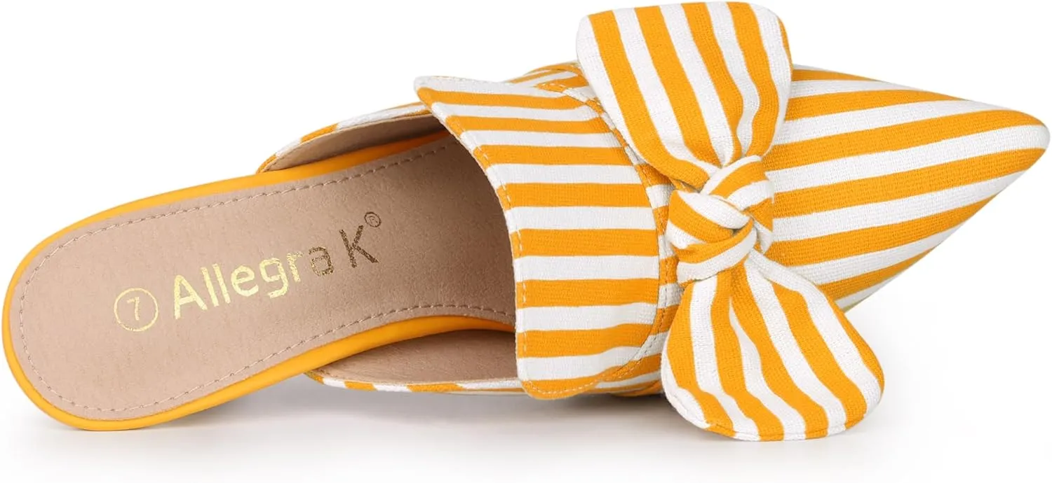 Allegra K Women's Stripe Bow Slip on Stiletto Heel Slides Mules