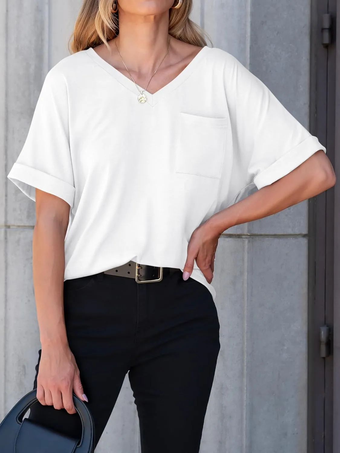ANRABESS Women T Shirts Oversized Short Sleeve V Neck 2025 Summer Casual Loose Tops Basic Tee Shirts Outfits with Pocket