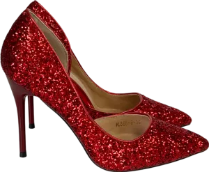 Bigtree Red Magical Glittery Metal Embellised Heel Pumps Pointed Toe High Heels UK 3 EU 36 👠