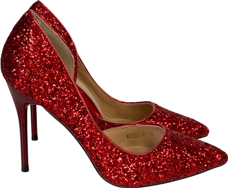 Bigtree Red Magical Glittery Metal Embellised Heel Pumps Pointed Toe High Heels UK 3 EU 36 👠