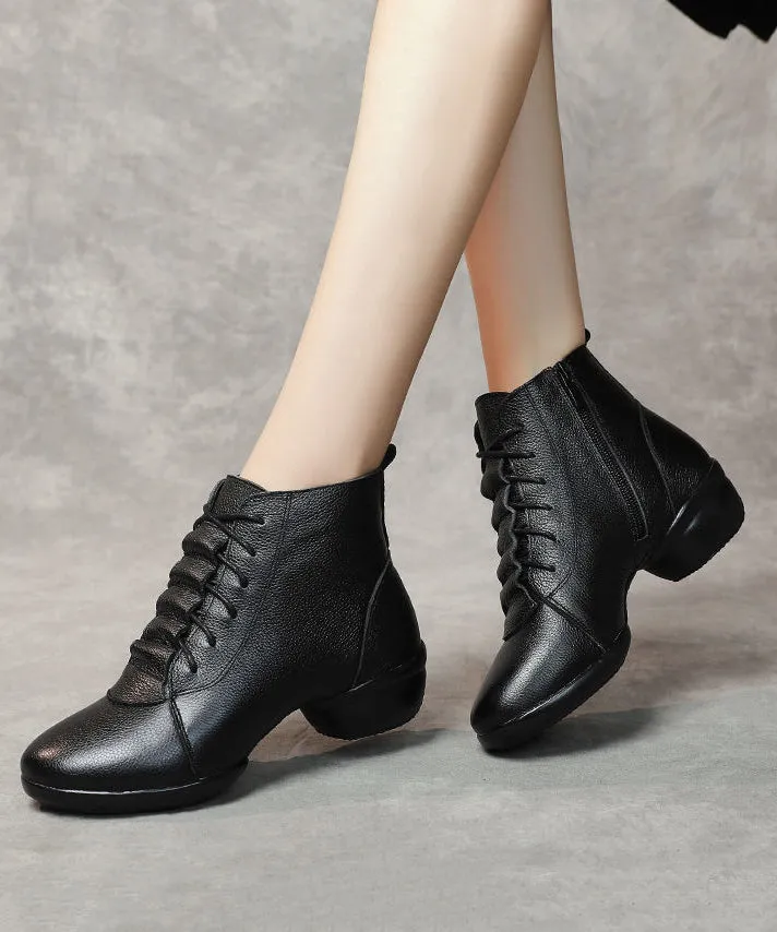 Black Ankle Boots Chunky Faux Leather New Splicing Zippered ML1707