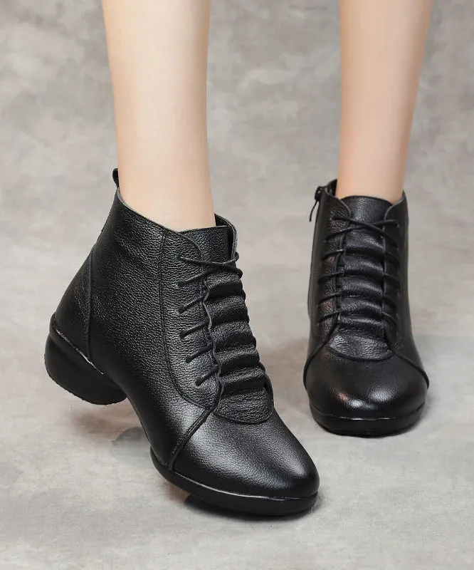 Black Ankle Boots Chunky Faux Leather New Splicing Zippered ML1707
