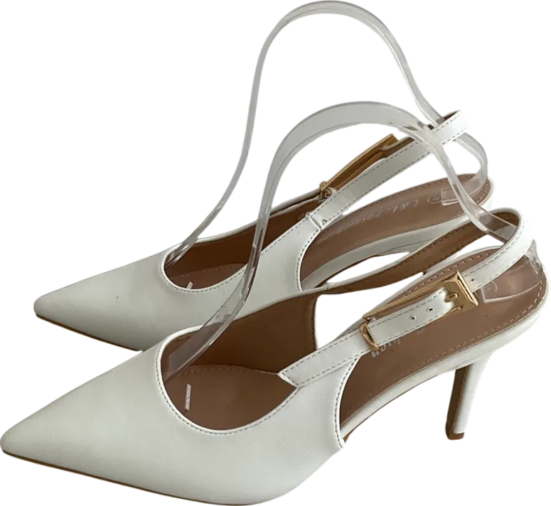 C&L Fashion White Pointed Toe Slingback Heels UK 7 EU 40 👠
