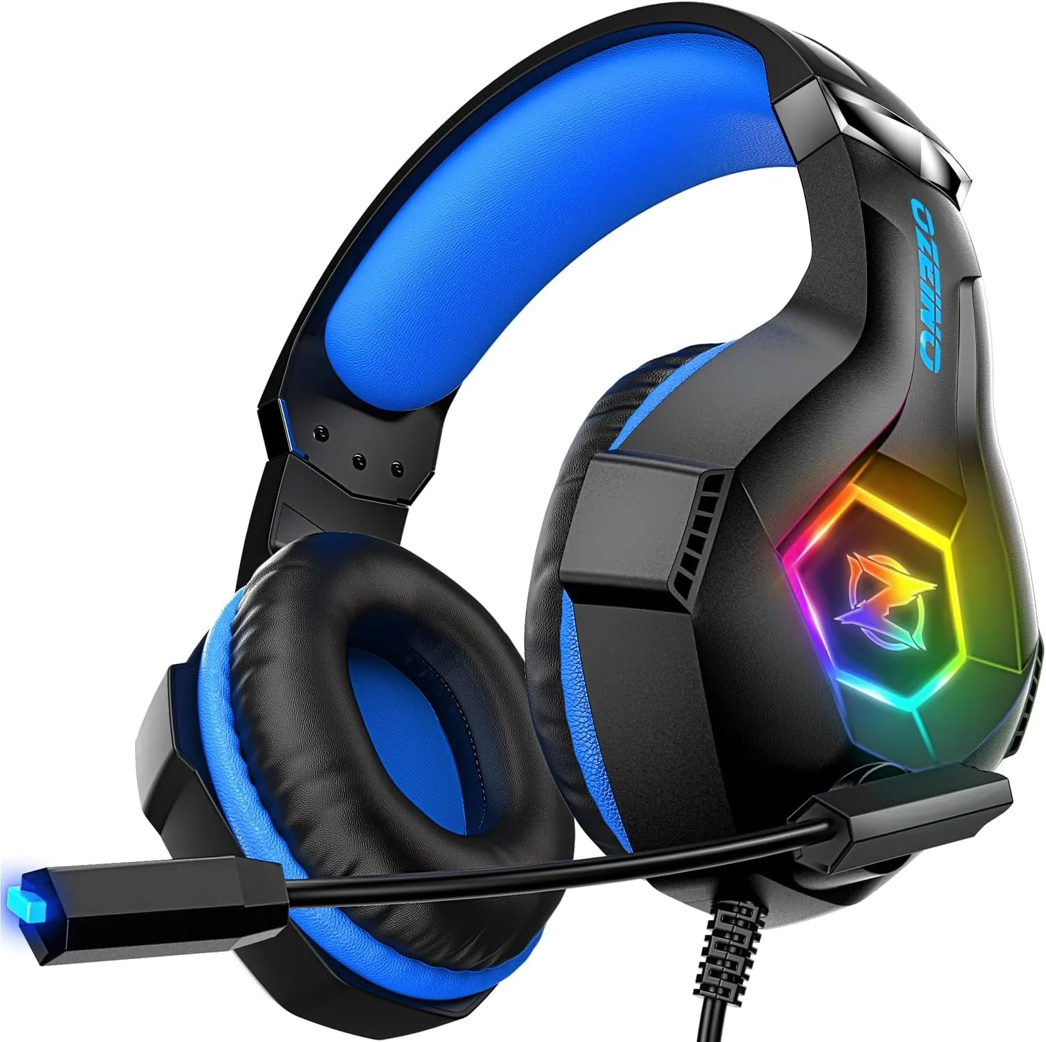 Gaming Headset for PC, Ps4, Ps5, Xbox Headset with 7.1 Surround Sound, Gaming Headphones with Noise Cancelling Mic RGB Light Over Ear Headphones for Xbox Series X/S, Switch-Black Blue
