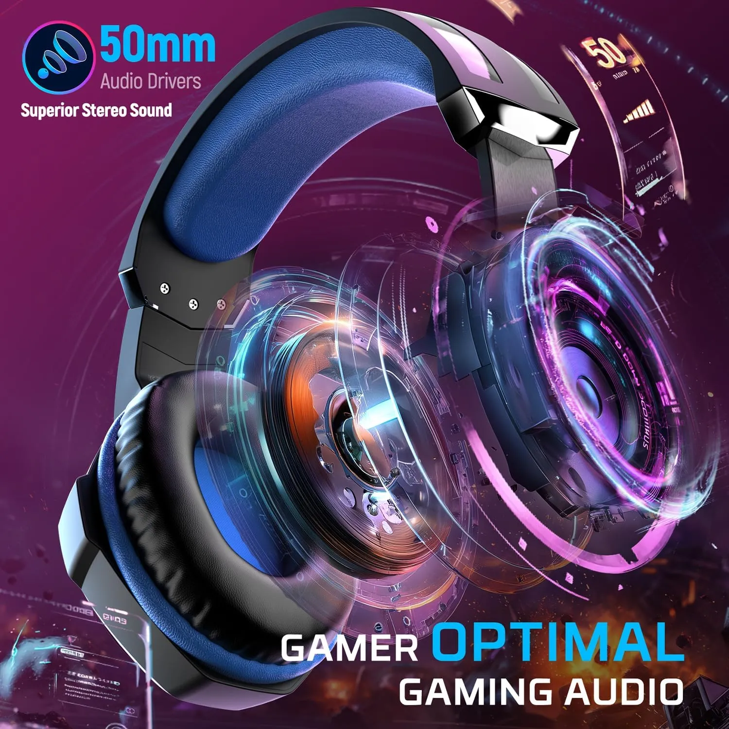 Gaming Headset for PC, Ps4, Ps5, Xbox Headset with 7.1 Surround Sound, Gaming Headphones with Noise Cancelling Mic RGB Light Over Ear Headphones for Xbox Series X/S, Switch-Black Blue