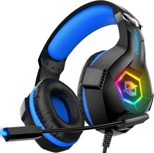 Gaming Headset for PC, Ps4, Ps5, Xbox Headset with 7.1 Surround Sound, Gaming Headphones with Noise Cancelling Mic RGB Light Over Ear Headphones for Xbox Series X/S, Switch-Black Blue