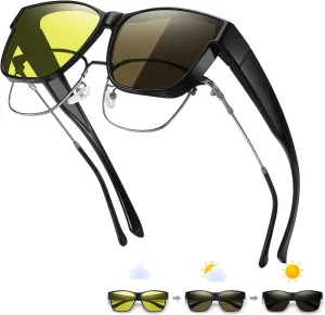 GEGURI Polarized Sunglasses Fit Over Glasses for Men Women, Oversized Square Sun Glasses UV400 Protection Shades