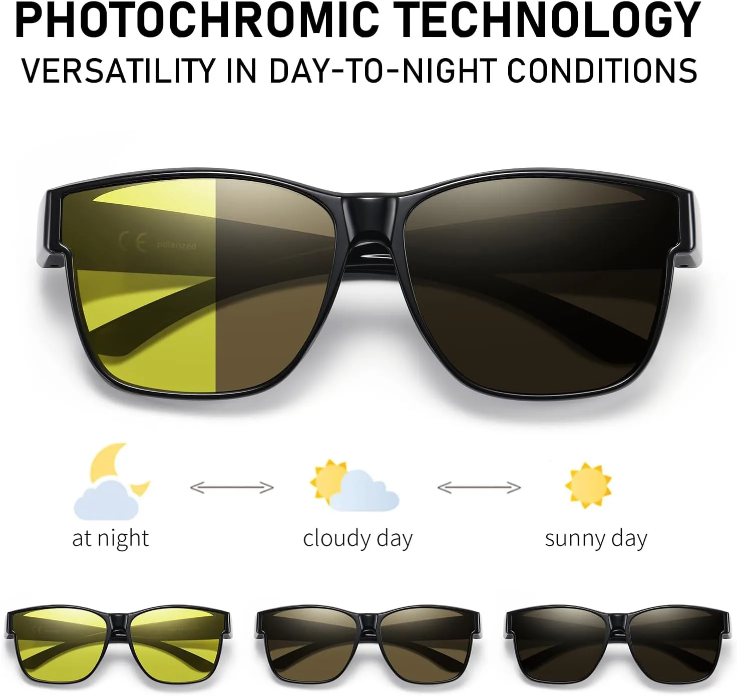 GEGURI Polarized Sunglasses Fit Over Glasses for Men Women, Oversized Square Sun Glasses UV400 Protection Shades