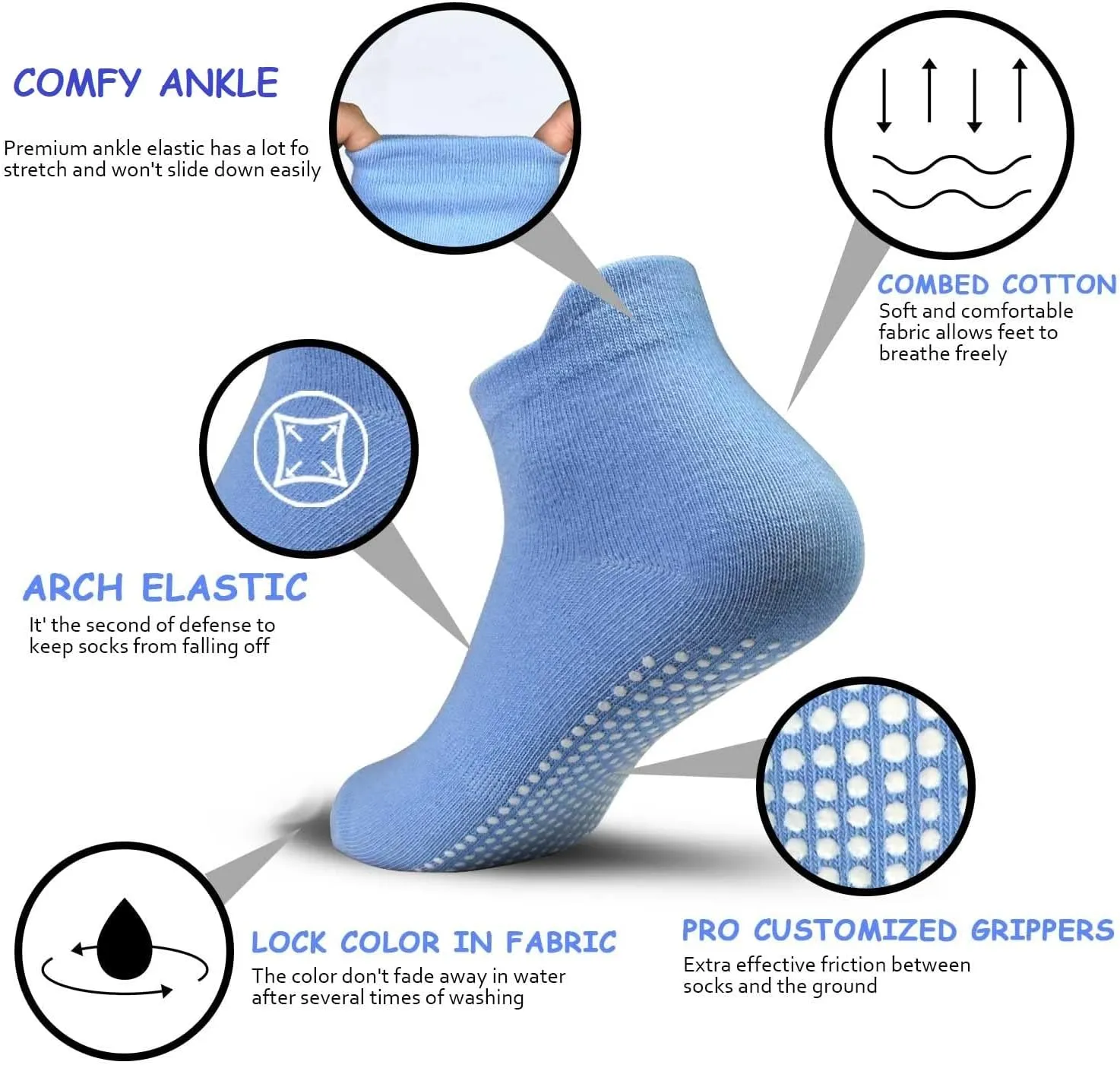 GRPSKCOS Non Slip Toddler Baby Socks - 12 Pairs Anti Skid Ankle Socks for Kids Boys 1-7 Years