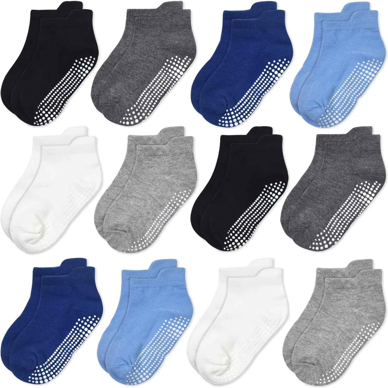 GRPSKCOS Non Slip Toddler Baby Socks - 12 Pairs Anti Skid Ankle Socks for Kids Boys 1-7 Years