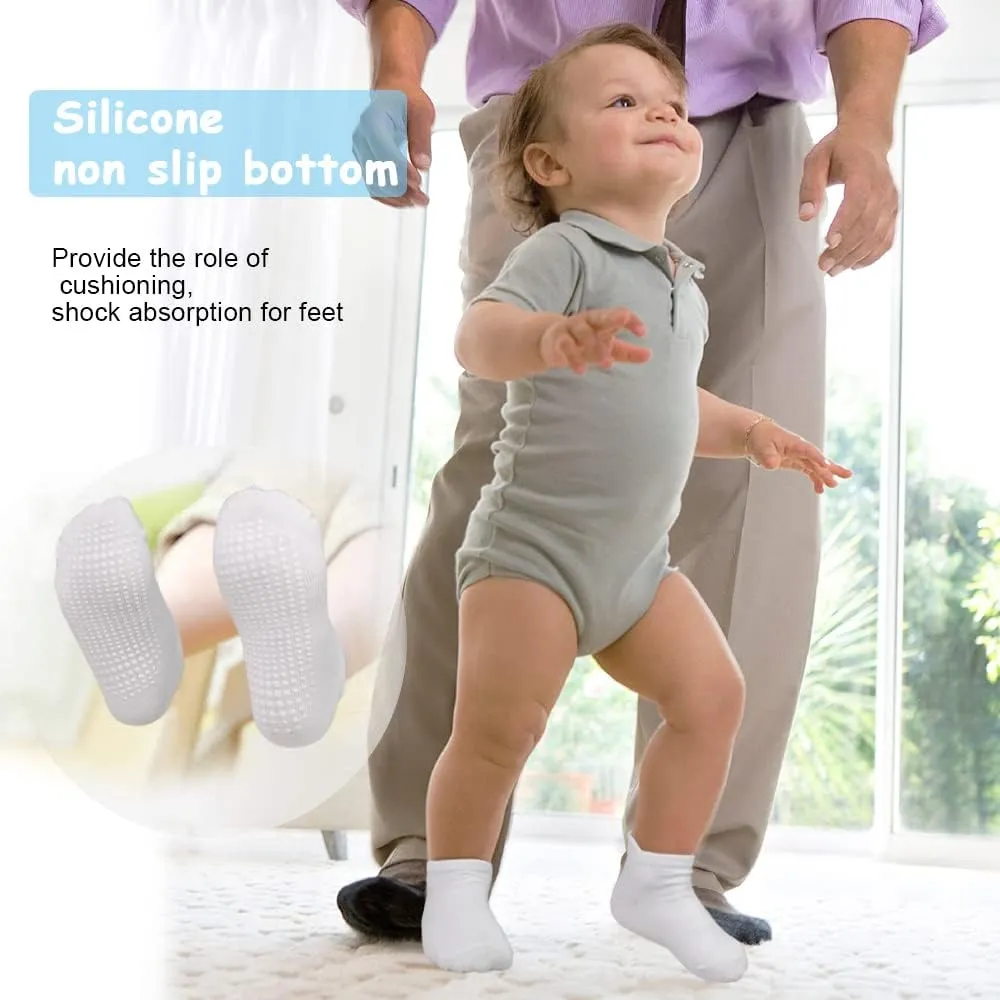 GRPSKCOS Non Slip Toddler Baby Socks - 12 Pairs Anti Skid Ankle Socks for Kids Boys 1-7 Years