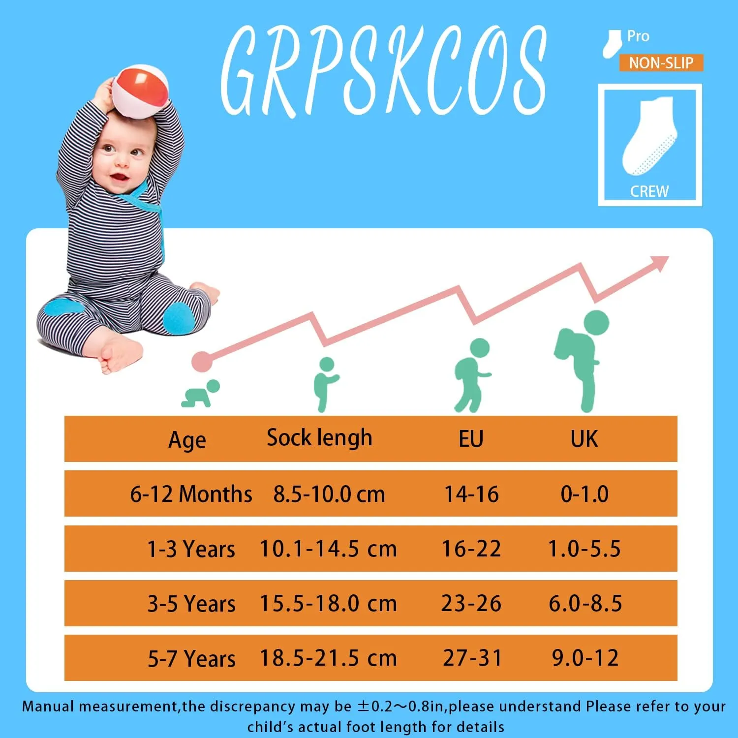 GRPSKCOS Non Slip Toddler Baby Socks - 12 Pairs Anti Skid Ankle Socks for Kids Boys 1-7 Years