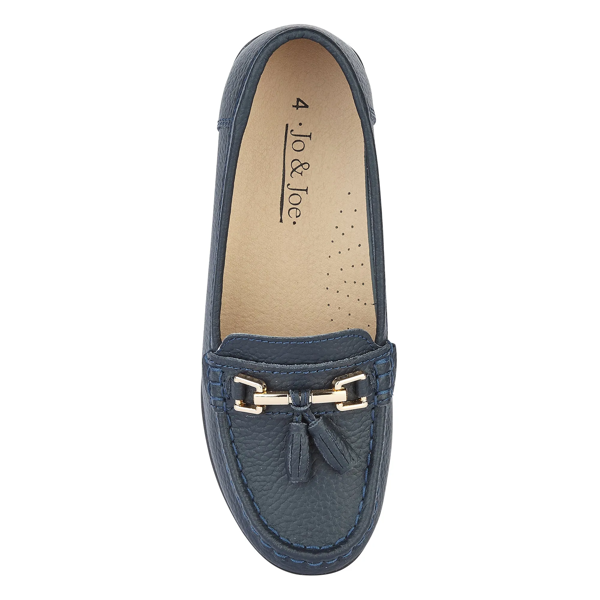 Ladies Leather Slip on Navy Shoes Nautical Flat Jo & Joe