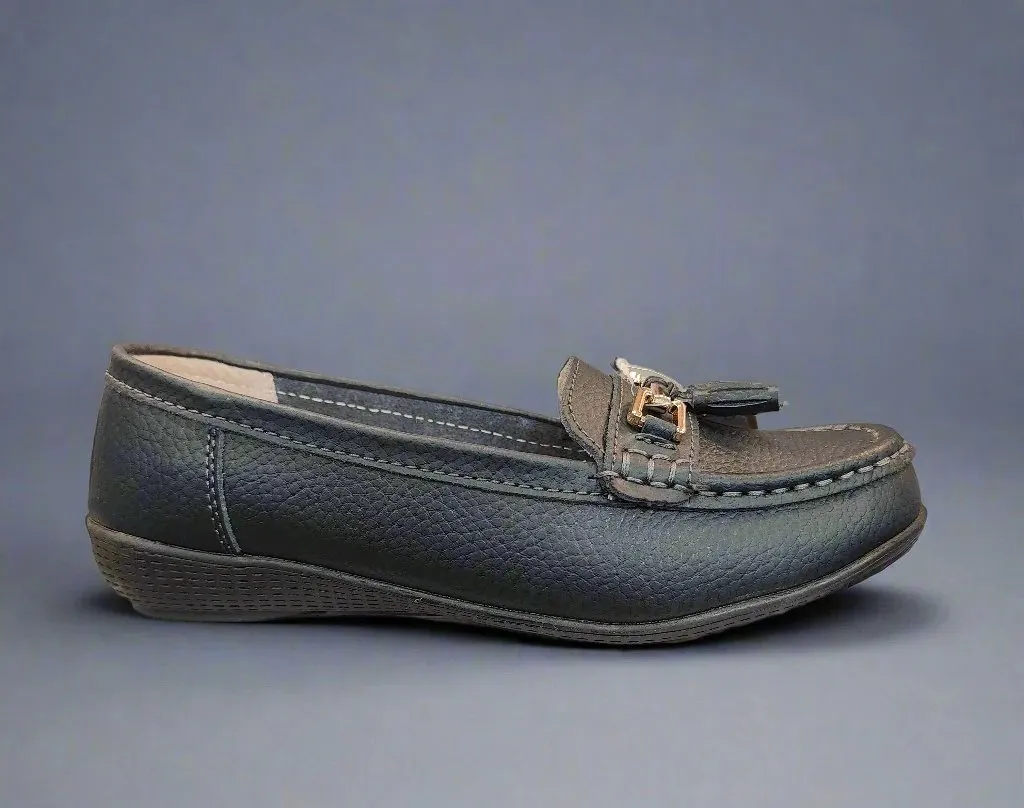 Ladies Leather Slip on Navy Shoes Nautical Flat Jo & Joe