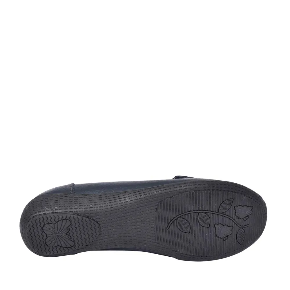Ladies Leather Slip on Navy Shoes Nautical Flat Jo & Joe