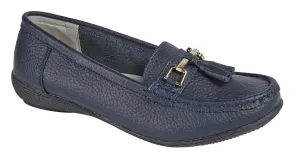 Ladies Leather Slip on Navy Shoes Nautical Flat Jo & Joe