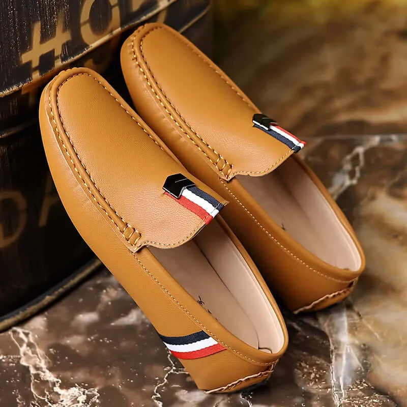 Men's Leather Driving Loafers - Slip-On Casual Shoes