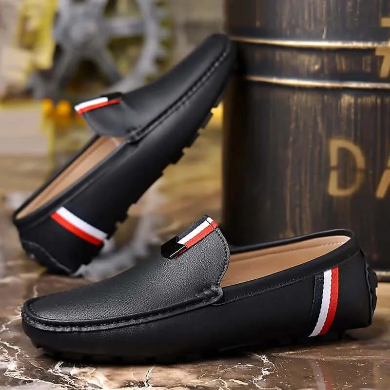 Men's Leather Driving Loafers - Slip-On Casual Shoes