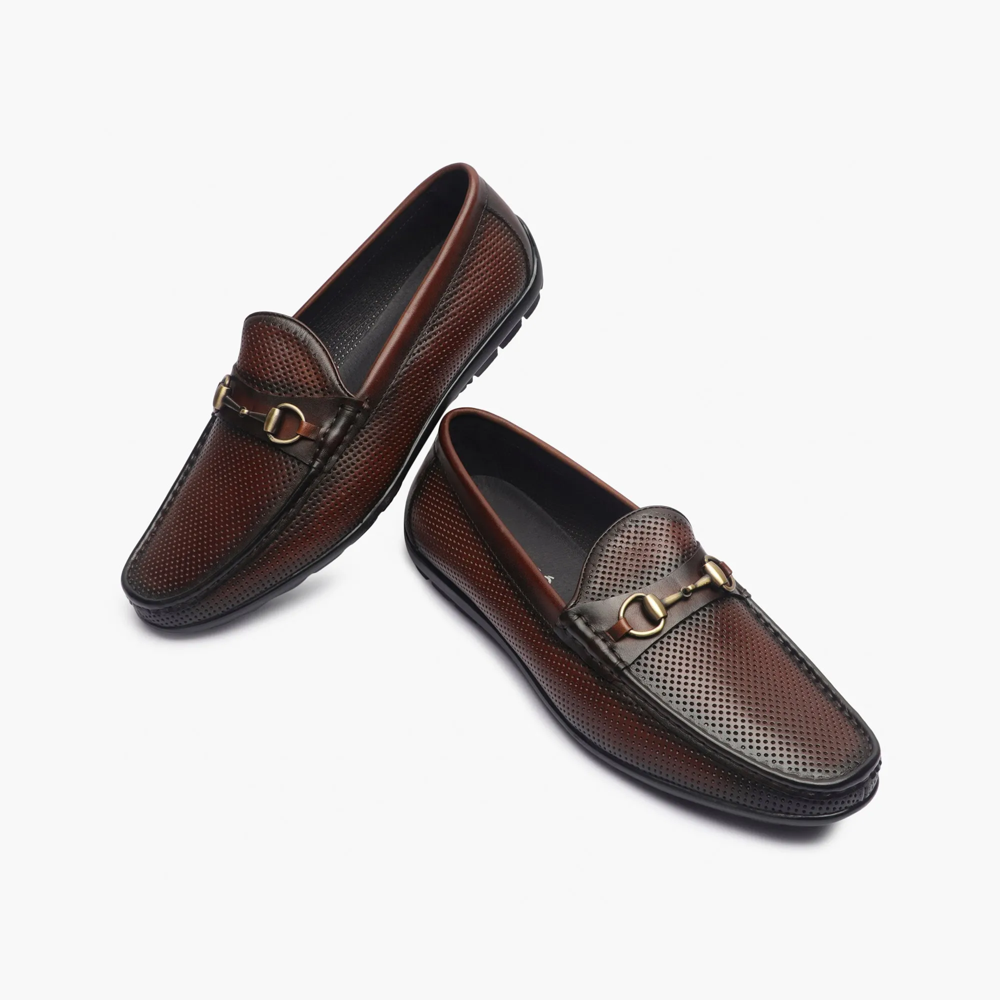Perforated Leather Loafers with Buckle