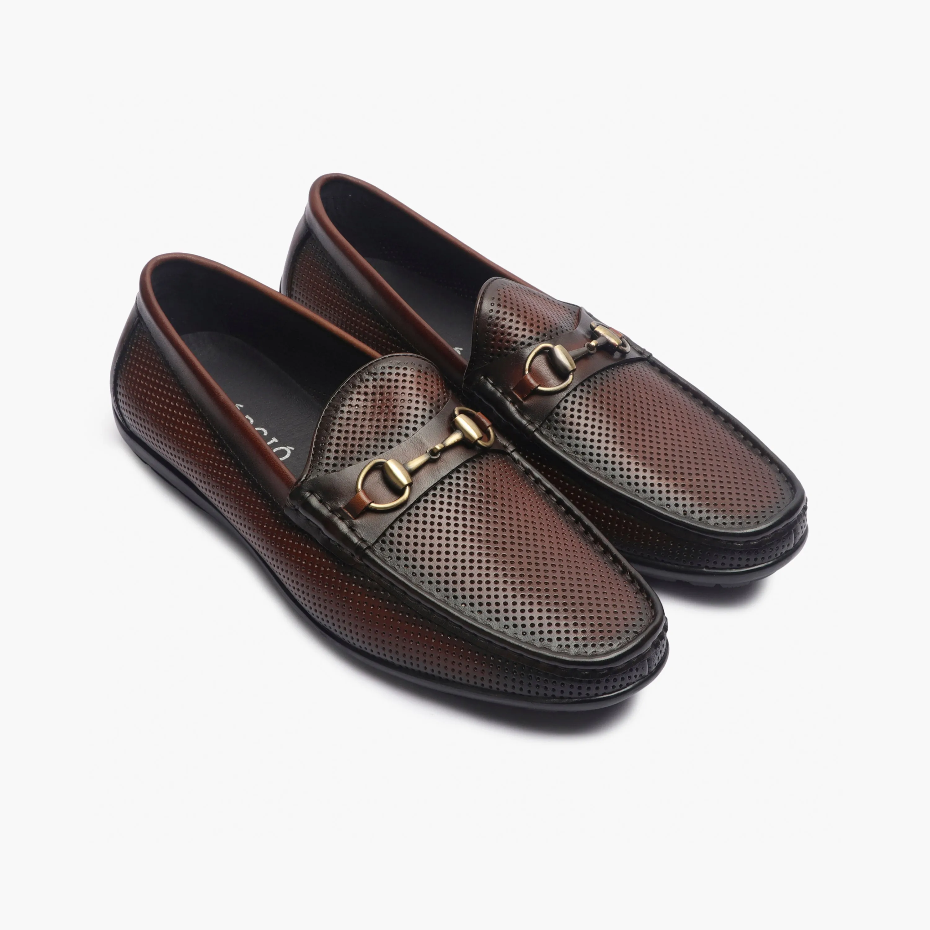 Perforated Leather Loafers with Buckle