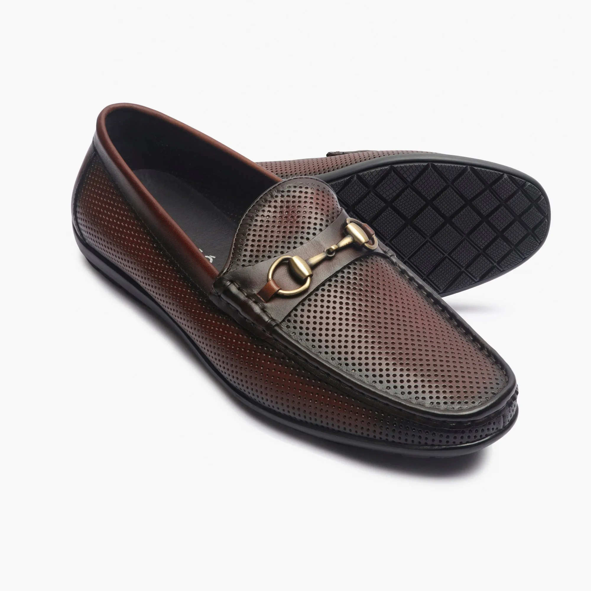 Perforated Leather Loafers with Buckle