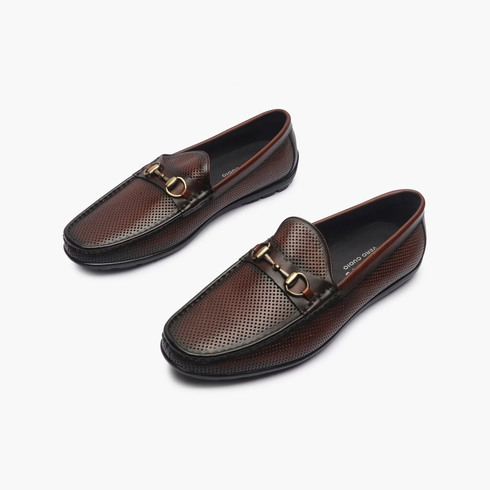 Perforated Leather Loafers with Buckle