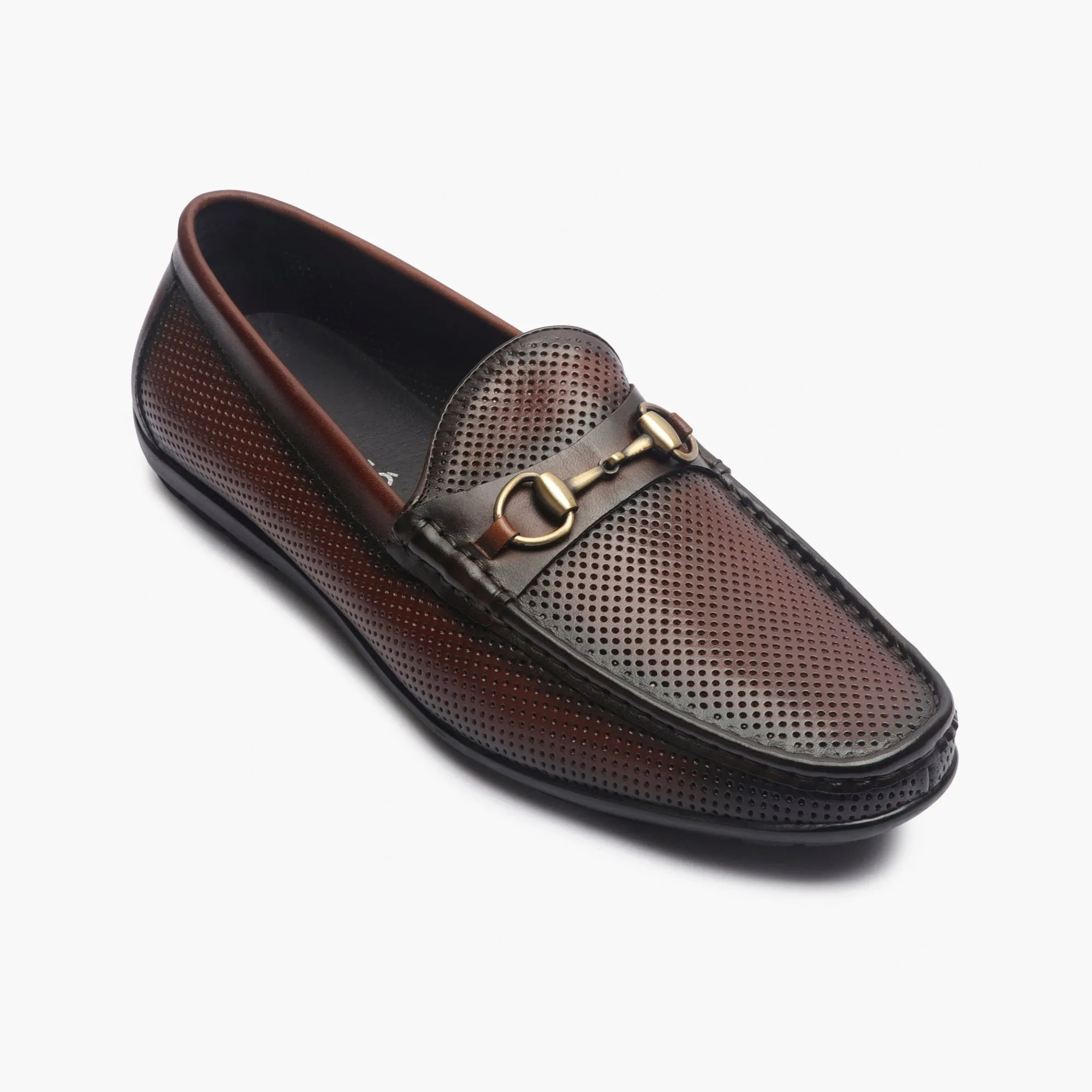 Perforated Leather Loafers with Buckle