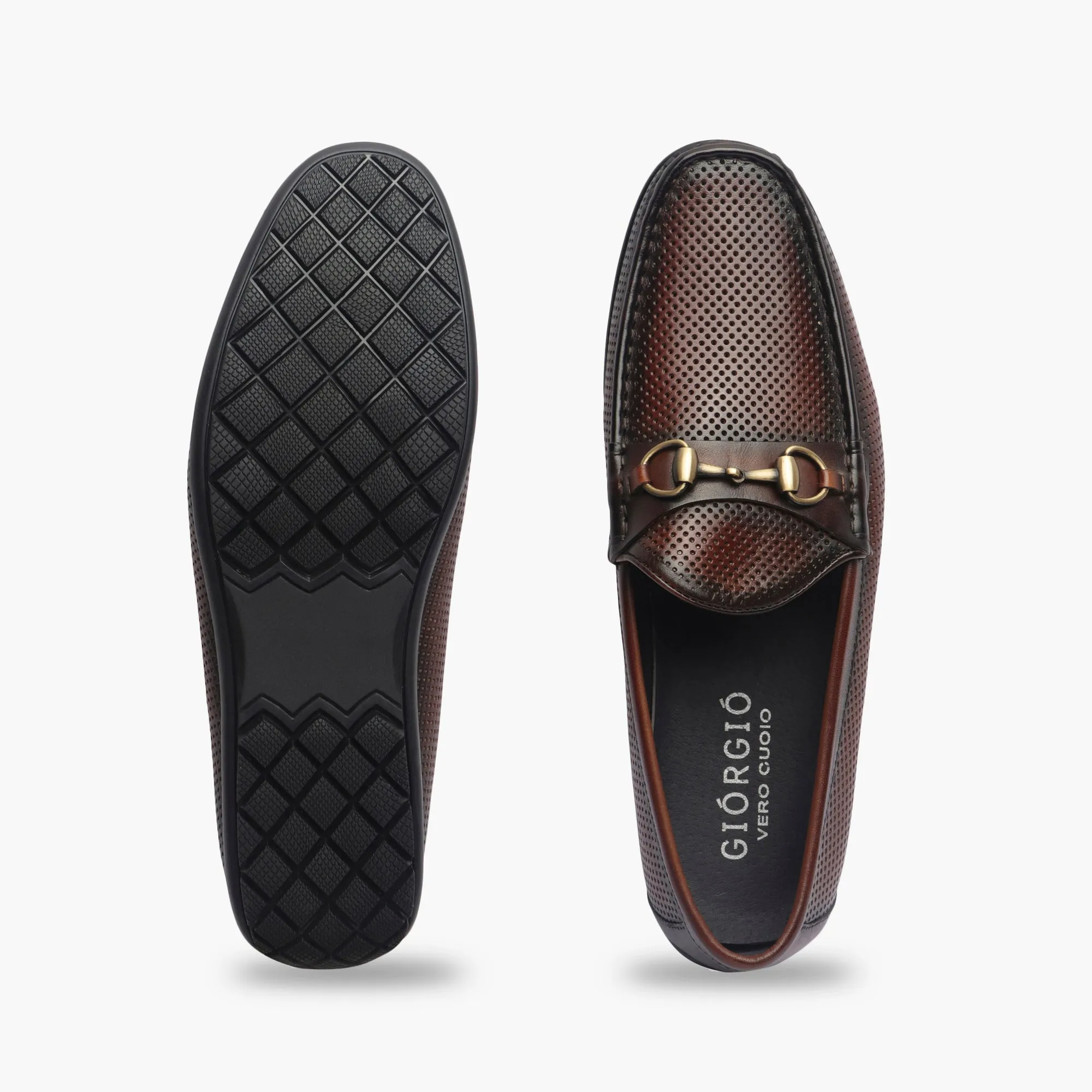 Perforated Leather Loafers with Buckle