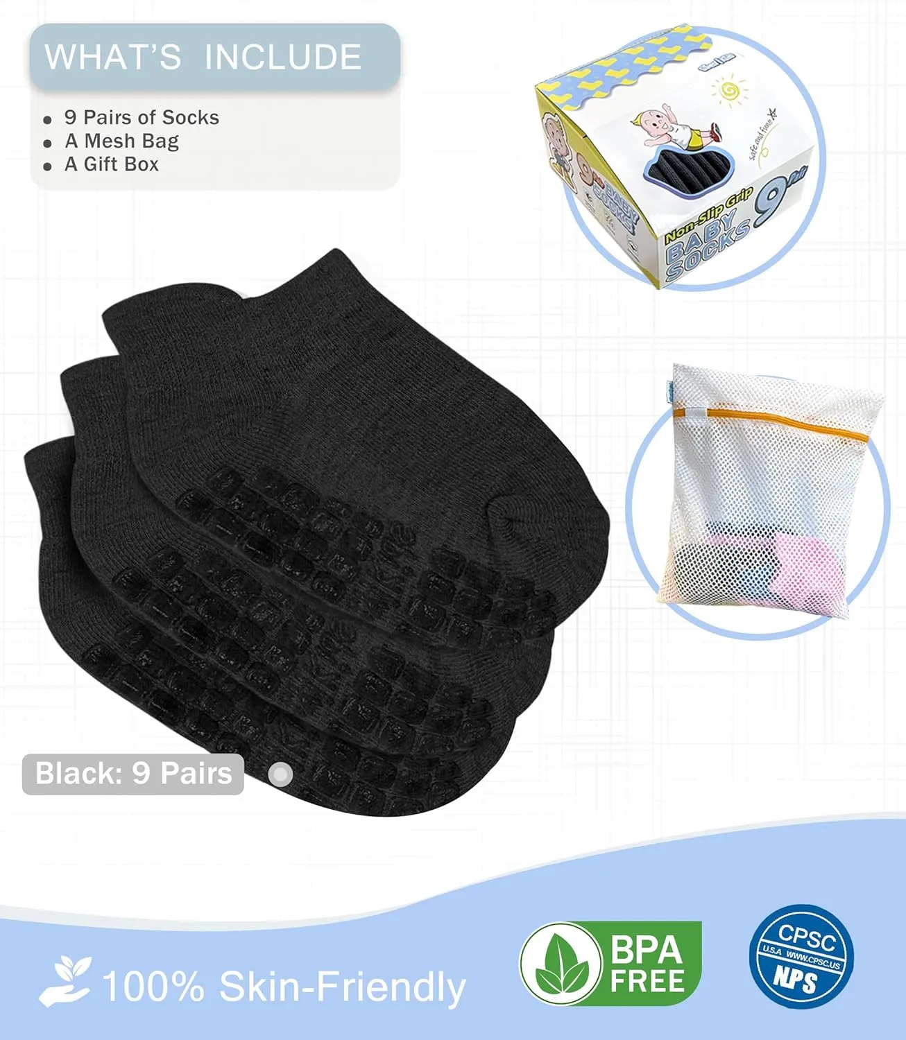 Simply Kids Non-Slip Toddler Ankle Socks (9 Pairs) ?C Superior Grip, Soft Cotton, for Active Baby Girls & Boys (Ages 0-7)