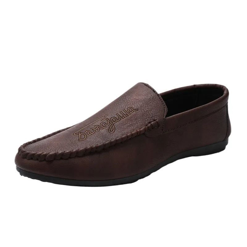 Summer new men's loafers 2024 driving casual leather shoes soft sole one pedal men's trend street shooting Internet celebrity shoes