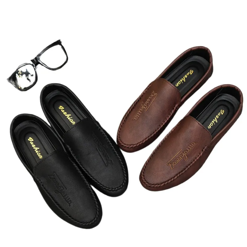 Summer new men's loafers 2024 driving casual leather shoes soft sole one pedal men's trend street shooting Internet celebrity shoes