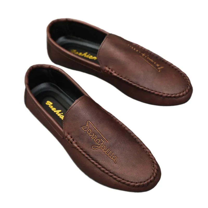 Summer new men's loafers 2024 driving casual leather shoes soft sole one pedal men's trend street shooting Internet celebrity shoes