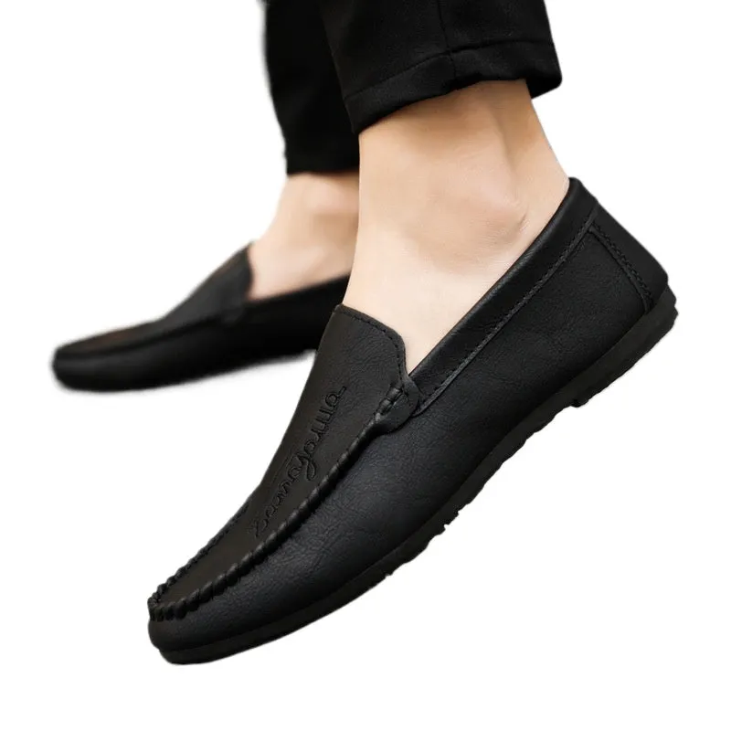 Summer new men's loafers 2024 driving casual leather shoes soft sole one pedal men's trend street shooting Internet celebrity shoes