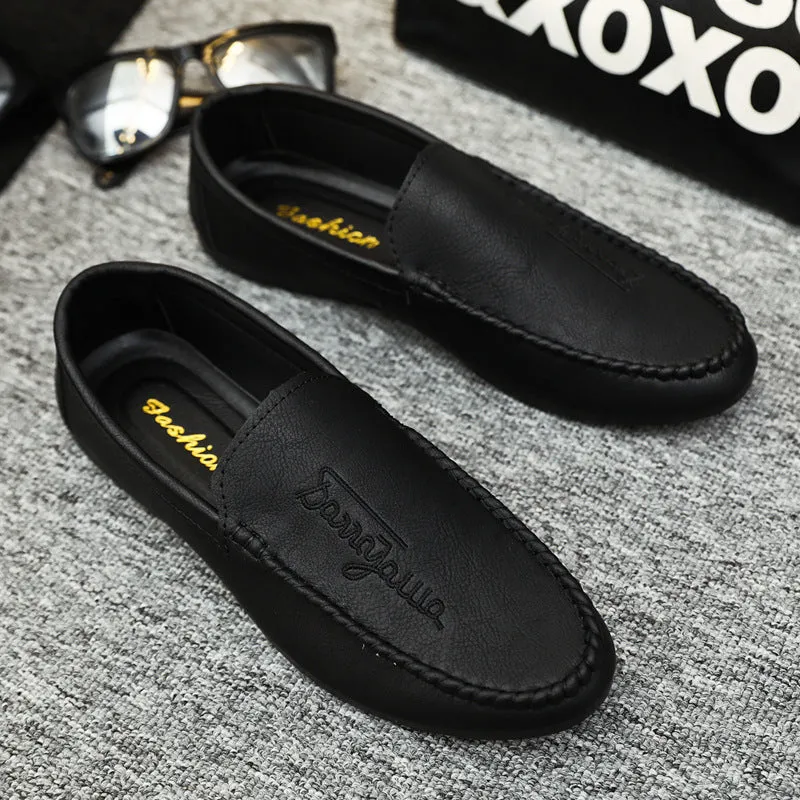 Summer new men's loafers 2024 driving casual leather shoes soft sole one pedal men's trend street shooting Internet celebrity shoes