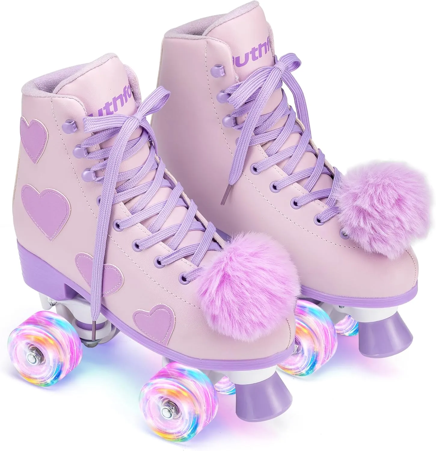 Women's and Girl's Classic Roller Skates with Light up Wheels and Love Heart Pattern, High-top PU Leather Rollerskates
