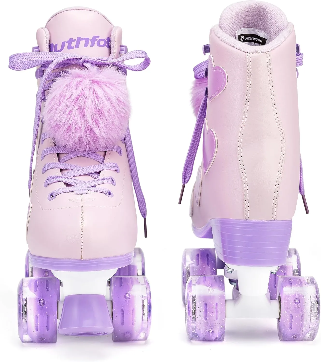Women's and Girl's Classic Roller Skates with Light up Wheels and Love Heart Pattern, High-top PU Leather Rollerskates