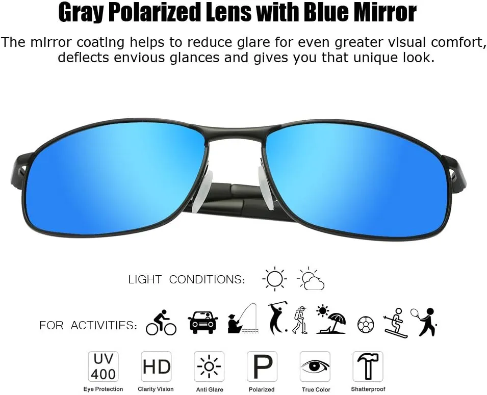 ZHILE Polarized Sunglasses for Men, 8-base Curve Wrap Metal Frame for Fishing Sporting Driving with Sunglasses Case